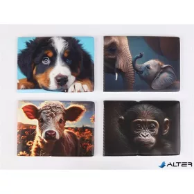   Diák- és igazolványtartó, fekvő, 6 betét lappal, mintás PVC, 'Többlapos', állatok