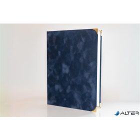 Oklevéltartó, A4, exkluzív, plüss, 4 fém sarokkal, kék