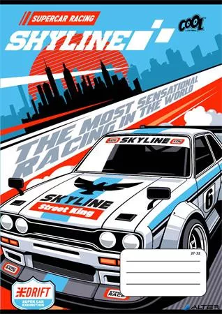 Füzet, tűzött, A5, kockás, 32 lap, COOL BY VICTORIA "Race cars", "27-32"