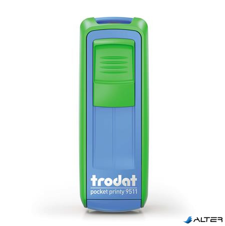 Bélyegző, TRODAT "Pocket Printy 9511", zöld-kék ház, fekete párnával