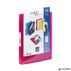   Gyűrűs könyv, panorámás, 4 gyűrű, 25 mm, A4, PP, VIQUEL "Propyglass Perso", piros