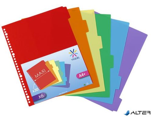 Regiszter, műanyag, A4 Maxi, 6 részes, VIQUEL