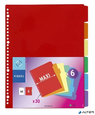 Regiszter, műanyag, A4 Maxi, 6 részes, VIQUEL