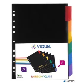   Regiszter, műanyag, A4 Maxi, 6 részes, VIQUEL 'Rainbow Class', fekete