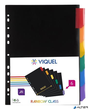 Regiszter, műanyag, A4 Maxi, 6 részes, VIQUEL "Rainbow Class", fekete