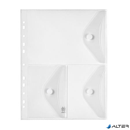 Irattartó tasak, A4, PP, patentos, 3 rekeszes, VIQUEL "Pockets", áttetsző