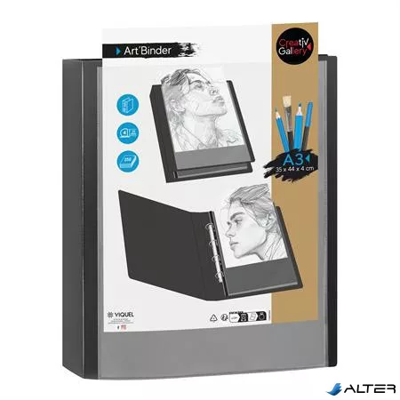 Gyűrűs könyv, 4 gyűrű, 40 mm, A3, PP, VIQUEL "Creative Gallery", fekete