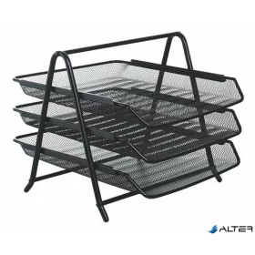 Irattálca, fémhálós, 3 részes, VICTORIA OFFICE, fekete