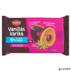   Vaníliás karika, cukormentes, 150 g, DETKI, étbevonóval félig mártva
