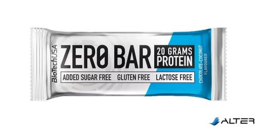 Fehérjeszelet, gluténmentes, 50g, BIOTECH USA "Zero Bar", csokoládé-kókusz