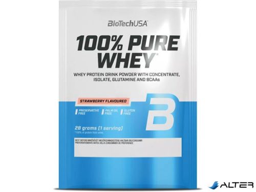 Tejsavó fehérjepor, 28g, BIOTECH USA '100% Pure Whey', eper