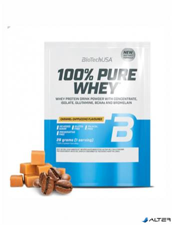 Tejsavó fehérjepor, 28g, BIOTECH USA '100% Pure Whey', karamell-cappuccino