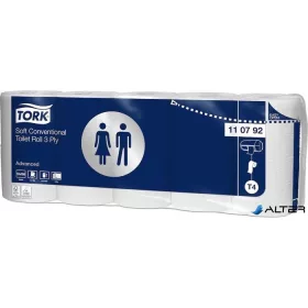   Toalettpapír, T4 rendszer, 3 rétegű, 12,5 cm átmérő, Advanced, TORK "Soft", fehér