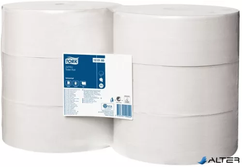 Toalettpapír, T1 rendszer, 1 rétegű, 26 cm átmérő, Universal, TORK "Jumbo", fehér
