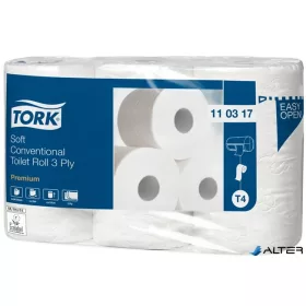   Toalettpapír, T4 rendszer, 3 rétegű, 12 cm átmérő, Premium, TORK 'Soft', fehér