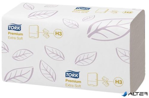 Kéztörlő,  Z hajtás, 2 rétegű, 200 lap, H3 rendszer, Premium, TORK "Extra Soft Singlefold", fehér