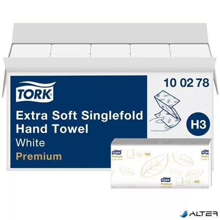 Kéztörlő,  Z hajtás, 2 rétegű, 200 lap, H3 rendszer, Premium, TORK "Extra Soft Singlefold", fehér