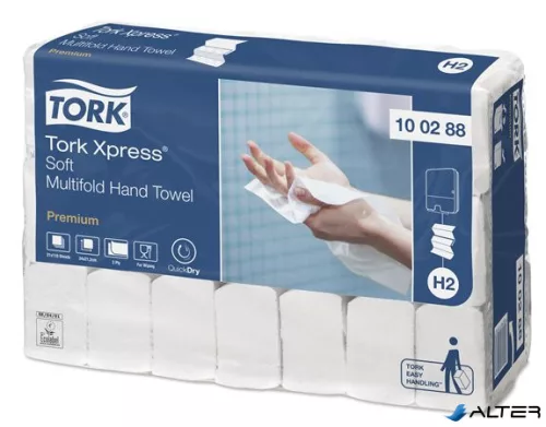 Kéztörlő, Interfold hajtás, 2 rétegű, 110 lap, H2 rendszer, Premium, TORK 'Xpress Soft Multifold', fehér