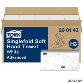   Kéztörlő, Z hajtás, 2 rétegű, 250 lap, H3 rendszer, Advanced, TORK 'Singlefold', fehér