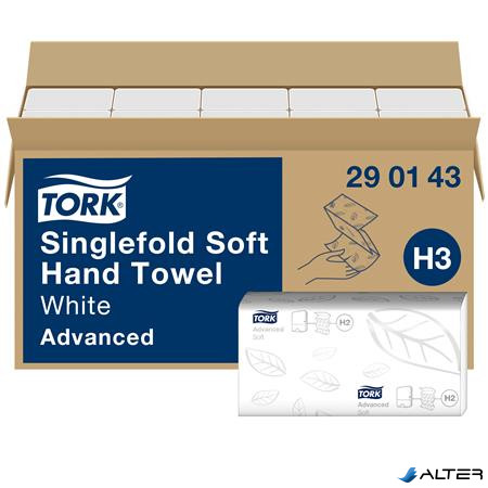 Kéztörlő, Z hajtás, 2 rétegű, 250 lap, H3 rendszer, Advanced, TORK "Singlefold", fehér