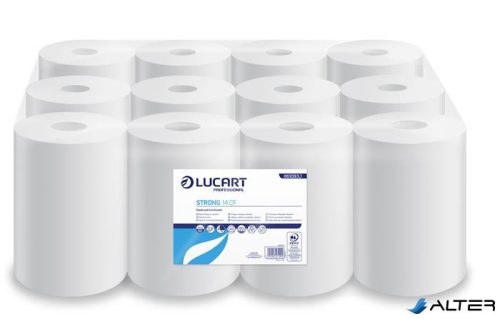 Törlőkendő, tekercses, belső adagolású, 2 rétegű, LUCART "Strong 14 CF", hófehér