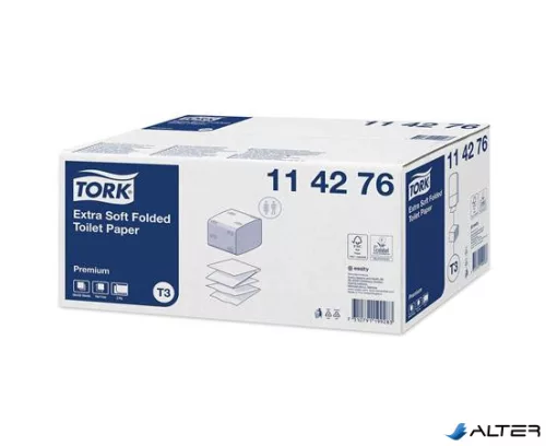 Toalettpapír, T3 rendszer, 2 rétegű, Premium, TORK 'Extra Soft Folded', fehér