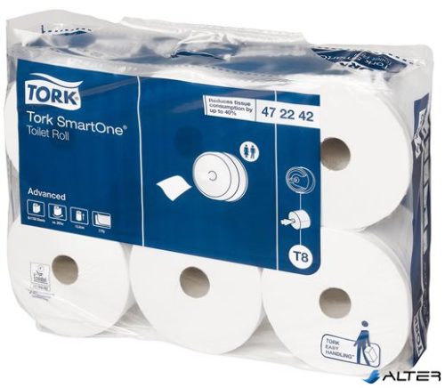 Toalettpapír, T8 rendszer, 2 rétegű, 19,9 cm átmérő, TORK "SmartOne", fehér