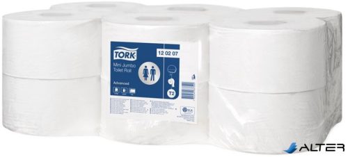 Toalettpapír, T2 rendszer, 2 rétegű, 19, 5 cm átmérő, Advanced, TORK 'Mini Jumbo', fehér