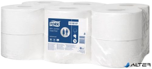 Toalettpapír, T2 rendszer, 2 rétegű, 19, 5 cm átmérő, Advanced "Mini Jumbo", fehér