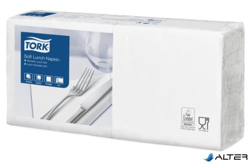 Szalvéta, 1/4 hajtogatott, 3 rétegű, 32,5x32,8 cm, Advanced, TORK "Soft Lunch", fehér
