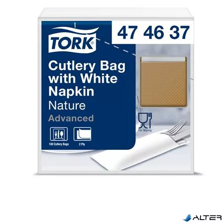 Evőeszköztartó, 2 rétegű, fehér szalvétával, Advanced, TORK, natúr