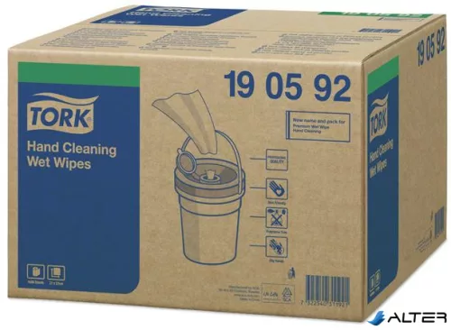 Kéztisztító törlőkendő, nedves, 1 rétegű, 58 lap, W14 rendszer, TORK, fehér