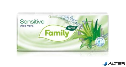 Papír zsebkendő, 3 rétegű, 10x10 db, TENTO "Family", aloe vera