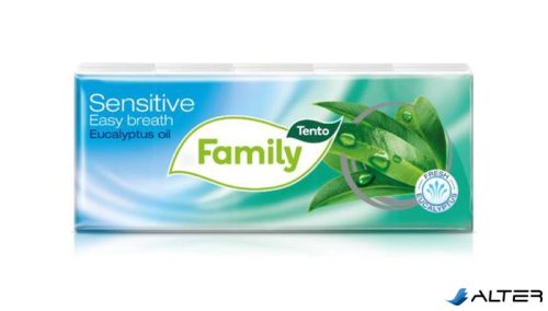 Papír zsebkendő, 3 rétegű, 10x10 db, TENTO "Family", eukaliptuszolaj