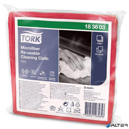 Tisztítókendő, mikroszálas, újra felhasználható, 1 rétegű, W8 rendszer, TORK, piros