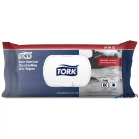   Felületfertőtlenítő tisztítókendő, nedves, 1 rétegű, 60 lap, visszazárható csomag, TORK, citrus