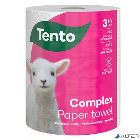 Háztartási papírtörlő, tekercses, 3 rétegű, 220 lap, TENTO 'Complex', fehér