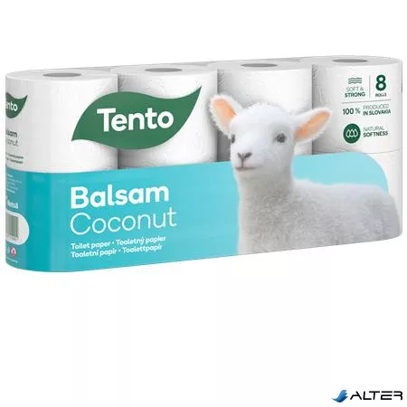 Toalettpapír, 3 rétegű, kistekercses, 8 tekercs, TENTO "Balsam Coconut", fehér
