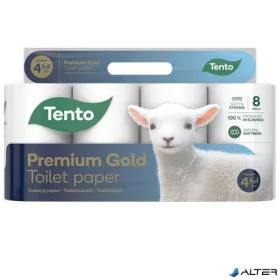   Toalettpapír, 4 rétegű, kistekercses, 8 tekercs, TENTO 'Prémium Gold', fehér