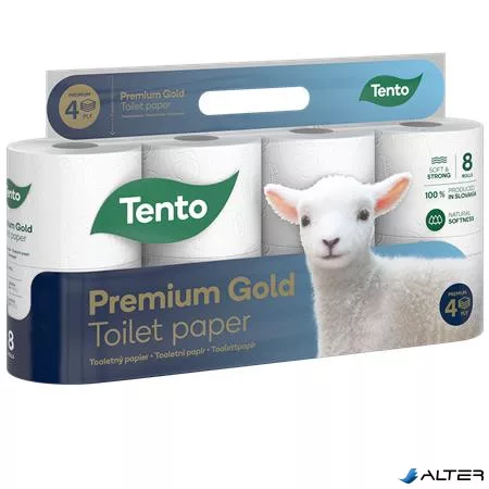 Toalettpapír, 4 rétegű, kistekercses, 8 tekercs, TENTO "Prémium Gold", fehér