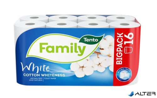Toalettpapír, 2 rétegű, kistekercses, 16 tekercs, TENTO "Family White", fehér