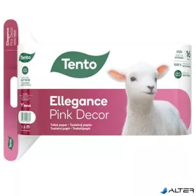   Toalettpapír, 3 rétegű, kistekercses, 16 tekercs, TENTO 'Ellegance Pink Decor', fehér