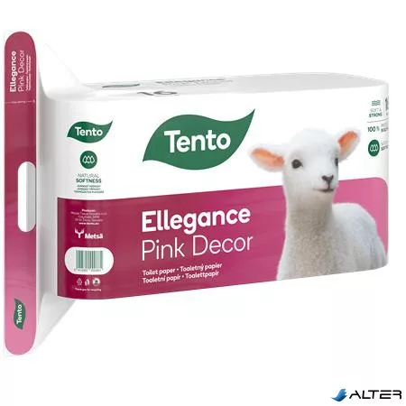 Toalettpapír, 3 rétegű, kistekercses, 16 tekercs, TENTO 'Ellegance Pink Decor', fehér