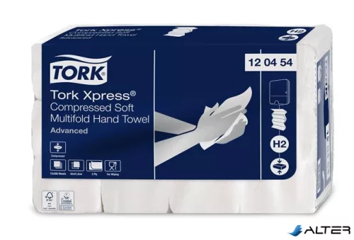 Kéztörlő, tömörített, Interfold, 2 réteg, 200 lap, H2 rendszer, Advanced, TORK "Xpress Soft Multifold", fehér