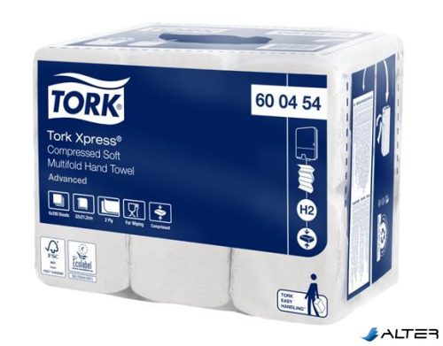 Kéztörlő, tömörített, Interfold, 2 réteg, 200 lap, H2 rendszer, Advanced, TORK "Xpress Soft Multifold", fehér