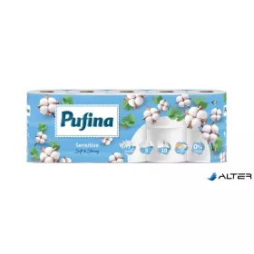   Toalettpapír, 3 rétegű, kistekercses, 10 tekercs, PUFINA "Sensitive Aquabond", illatmentes