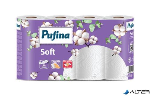Háztartási papírtörlő, 2 rétegű, 50 lap, 4 tekercses, PUFINA "Soft"