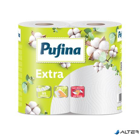 Háztartási papírtörlő, 2 rétegű, 95 lap, 2 tekercses, PUFINA "Extra"
