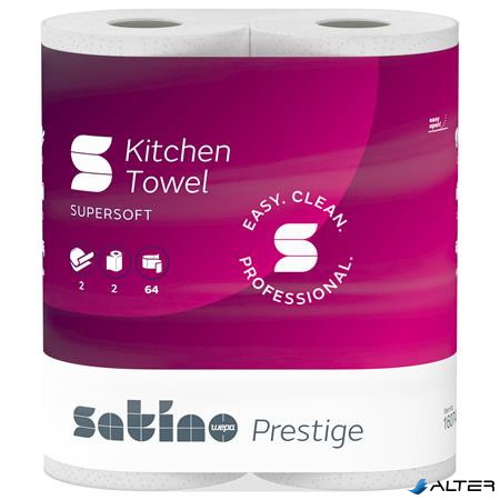 Kéztörlő, 2 rétegű, 2 tekercses,  64 lapos, "Satino Prestige", fehér