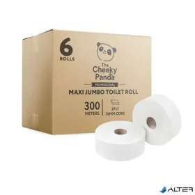   Toalettpapír, bambusz, 2 rétegű, nagytekercses, 24,2 cm átmérő, 300 m/tekercs, 6 tekercs, CHEEKY PANDA, fehér